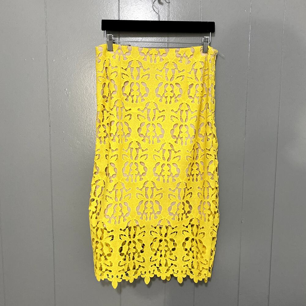 NEW Banana Republic Factory Yellow Floral Lace Overlay Preppy Pencil Skirt 4